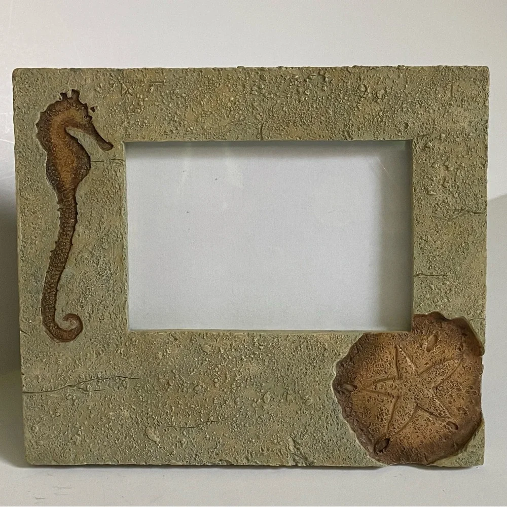 Seahorse Sand Dollar Frame 3 X 5 Photo Beach Nautical Ocean Ceramic Resin EUC